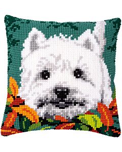 Borduurpakket kruissteekkussen westie tussen herfstbladeren van Vervaco pn-0170288