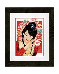 Lanarte borduurpakket Aziatisch bloemenmeisje aida pn-0150000