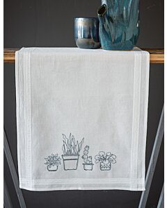 Borduurpakket tafelloper huiskamerplanten van Vervaco PN-0187772 voorbedrukt om te borduren.