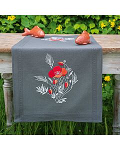 Borduurpakket tafelloper klaprozen van Vervaco PN-0180735 voorbedrukt o