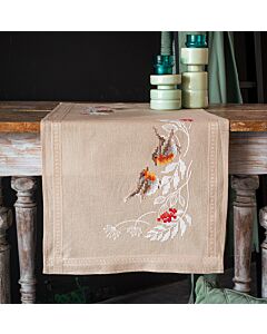Borduurpakket tafelloper roodborstjes in de winter van Vervaco PN-0187947