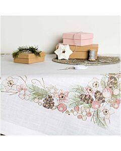 Borduurpakket voorbedrukt kleed kerstrozen van Rico 31230.52.21