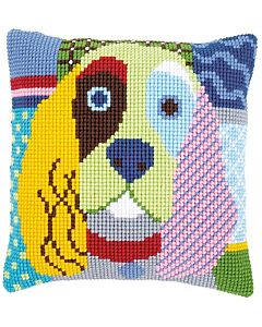 Borduurpakket voorbedrukt kruissteek kussen lappenhond van vervaco pn-0156109