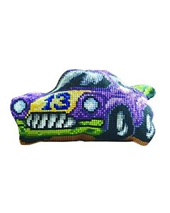 Borduurpakket voorbedrukt kruissteekkussen  raceauto orchidea 9522