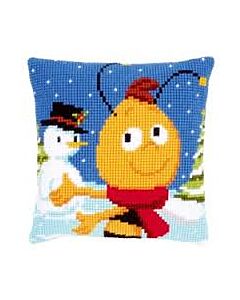 Borduurpakket voorbedrukt kruissteekkussen  Willy en de sneeuwman van studio 100 van vervaco