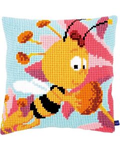 Borduurpakket voorbedrukt kruissteekkussen Willy met roze bloem  van studio 100 vervaco pn-0155686