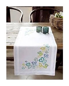 Borduurpakket voorbedrukte loper  groene vlinders platsteek