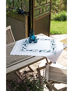 Borduurpakket voorbedrukte tafelkleed vrolijke poezenbende om te borduren