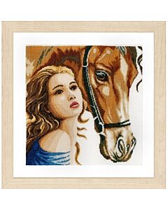  Borduurpakket  vrouw met paard met kaaslinnen van Lanarte pn-0158324