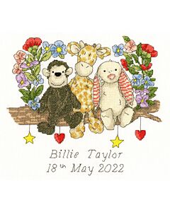Bothy Threads borduurpakket knuffel vrienden XETE6 geboorte tegel borduren