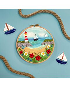 Bothy Threads borduurpakket met vilt mooi uitzicht op de haven EFE7 voorbedrukt
