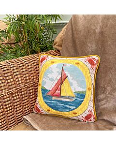 Bothy Threads borduurkussenpakket zeilboot TVW1 voorbedrukt in Petit Point