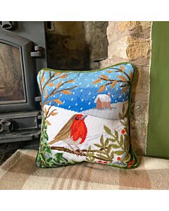 Bothy Threads borduurkussenpakket roodborstje TVW4 voorbedrukt in halve kruisteek (Petit Point)