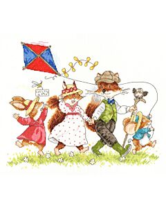 Borduurpakket Bothy Threads  vossen familie aan  de wandel  XBR01