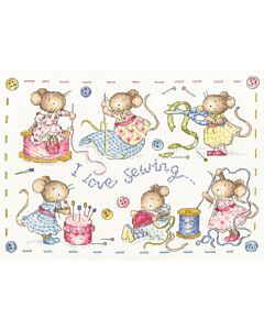 Bothy Threads borduurpakket I love Sewing XKG9 telpatroon, dit borduurpakket heeft een bijbehorende needle minder 'Sewing Mouse'
