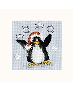 Borduurpakket wenskaart pinguïn met sneeuwballen - Bothy Threads bt-xmas34