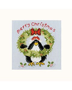 Borduurpakket wenskaart pinguïn met kerstkrans - Bothy Threads bt-xmas36
