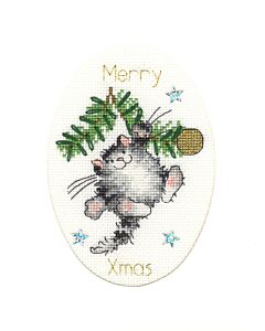 Borduurpakket wenskaart poes in het kerstgroen - Bothy Threads bt-xmas40