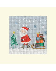 Wenskaart kerstman met de slee - Bothy Threads bt-xmas52 om te borduren