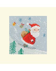 Wenskaart kerstman op ski - Bothy Threads bt-xmas54 om te borduren