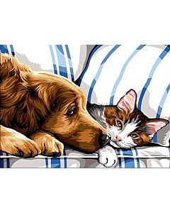 Voorbedrukt stramien/canvas hond en poes dutten van Seg de Paris 929.598