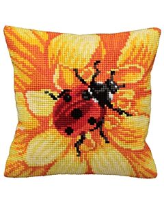 Borduurpakket voorbedrukt kruissteekkussen Gerbera met  lieveheersbeestje Collection d'Art 5131