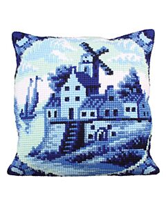Voorbedrukt kruissteek kussen  Delfts Blauw als borduurpakket
