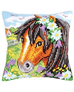  Collection d'Art oorbedrukt kruissteek Kussenpakket Paard Daisy Chain 5208 borduren