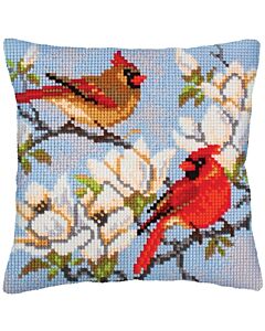 Voorbedrukt kruissteekkussen gaaien op een Tak van Magnolia Collection d'Art als borduurpakket 5239