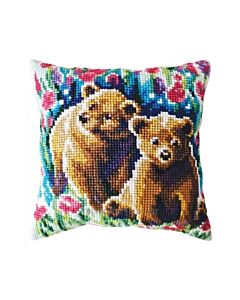 CDA borduurkussenpakket Beren tussen de bloemen 5478 voorbedrukt