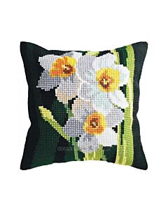 CDA borduurkussenpakket narcissen 5484 voorbedrukt (kussenrug en opvulkussen apart verkrijgbaar)