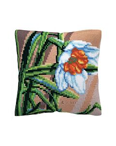 CDA borduurkussenpakket witte narcis 5487 voorbedrukt (kussenrug en opvulkussen apart verkrijgbaar)