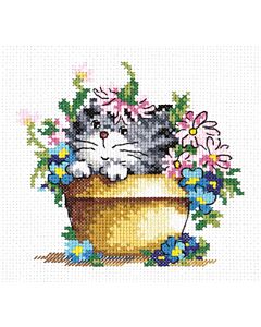 Borduurpakket Flowerkitten  - Chudo Igla met telpatroon.