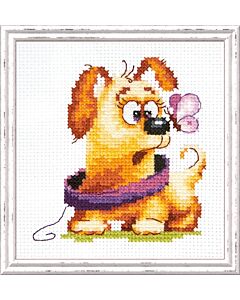 Borduurpakket Who are you -hond met telpatroon Chudo Igla (Magic Needle) 16-024