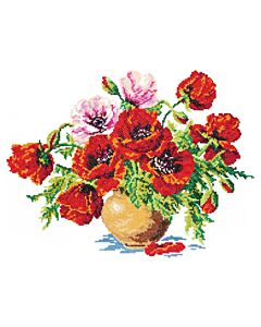  Borduurpakket  Poppies klaprozen - Chudo Igla met telpatroon.