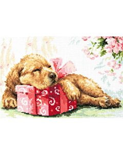 Borduurpakket hond bewaakt cadeau met telpatroon Chudo Igla (Magic Needle) 059-025