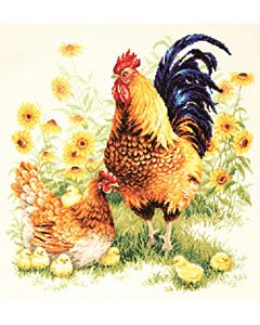 Borduurpakket kippen familie van Magic needle met telpatroon