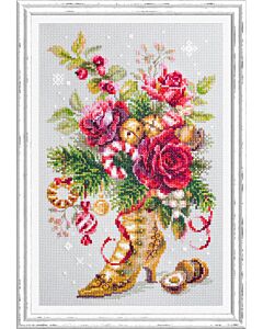 Borduurpakket schoen met kerstboeket - Chudo Igla met telpatroon. 100-270.
Kruissteek borduurpakket.
Dit pakket bevat een duidelijk gekleurd telpatroon met een Engelstalige beschrijving, borduurstof, borduurgaren en een borduurnaald
Stof: Aida g