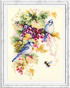 Magic needle boduurpakket blauwe graai met druiven 130-022 telpatroon