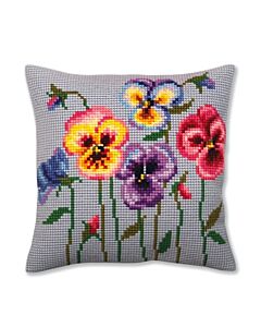 Collection d'Art borduurpakket Pansies 5384 voorbedrukt kruissteek kussen