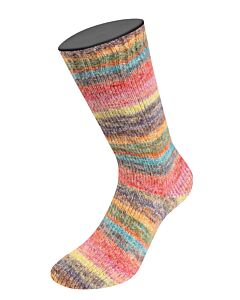 Lana Grossa Cosy Socks Dream kleur 253 oranje/geel/groen/bruin/blauw/paars is een knuffelzachte 4-draads sokkenwol