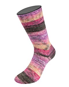 Lana Grossa Cosy Socks Dream kleur 257 wit/oranje/roze/bruin is een knuffelzachte 4-draads sokkenwol