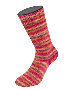 Lana Grossa Cosy Socks Multi Stripes kleur 159 rood/oranje/bruin/paars is een knuffelzachte 4-draads sokkenwol