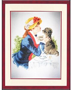 Borduurpakket dame met hond telwerk van Vervaco