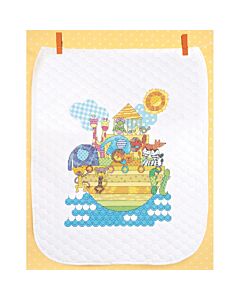 Borduurpakket Voorbedrukt noah dieren met quilt ondergrond  
