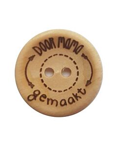 Durable houten tekst knoop 'Door mama gemaakt'  20mm