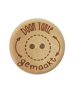 Durable houten tekst knoop 'Door tante gemaakt'  20mm