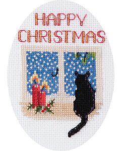 Bothy Threads borduurpakket kerstkaart happy Christmas kerst kat CDX48 met telpatroon