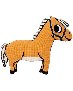 Eva Mouton kruissteekkussen pony met kussenrug van Vervaco pn-0199808 voorbedrukt