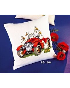Borduurpakket borduurkussen ganzen met auto met telpatroon Permin 83-1104